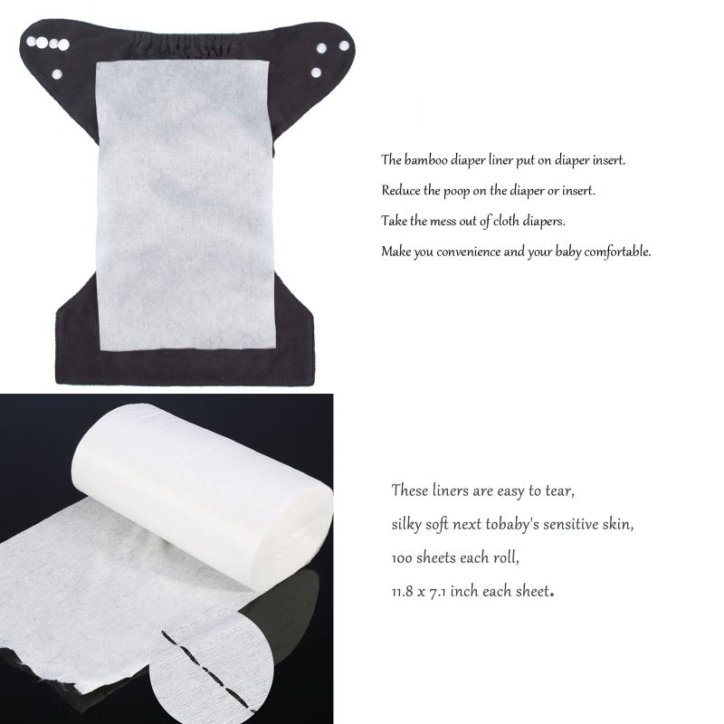 ALVABABY Diaper Liners 4 Rolls for Baby Cloth Diaper 11.8 x 7.1 Inch Disposable Natural Soft Compostable Fragrance Free and Chlorine Free 400 Sheets - Image 5